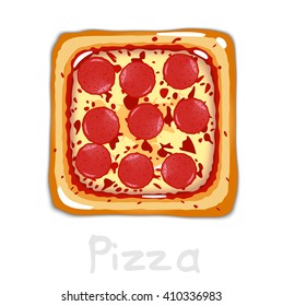 Pepperoni pizza. Vector illustration. Square icon