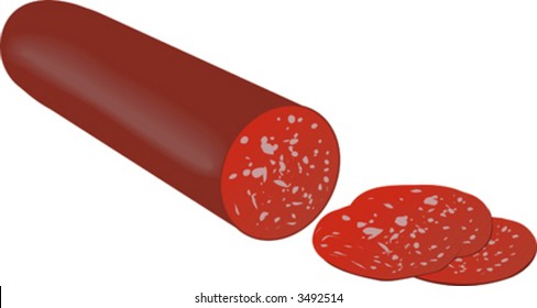 Salami Pepperoni carne de almuerzo, cortada, 3d ilustración vectorial