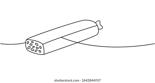 Salsicha de Pepperoni desenho contínuo de uma linha. Carne de talho. Ilustração vetorial.