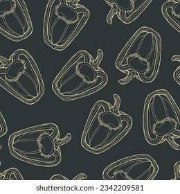 Peppers background, hand drawn bell sweet peppers pattern. Sketch pattern