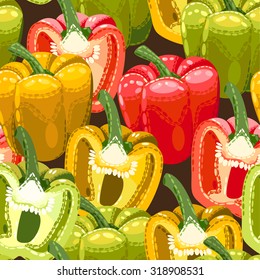 Peppers of different colors vector seamless background