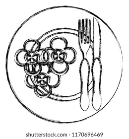 peppers in dish with fork and knife