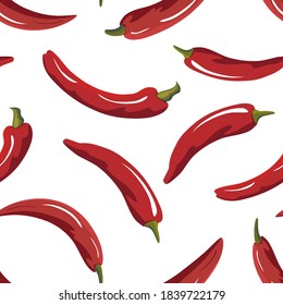 Peppers pattern on a white background.Red bell pepper in a seamless pattern on a white background.