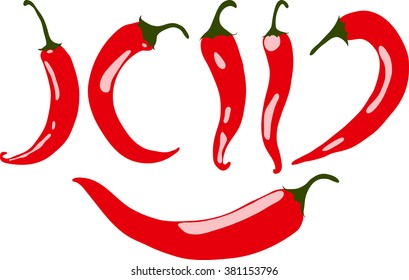 Peppers. Red chili pepper, vector illustration, isolated, on white background