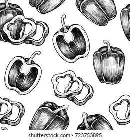 Peppers. Vector seamless pattern. Vintage style