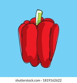 peppers vegetable isolated on blue background. Healthy food hand drawn. vector illustration