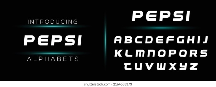 PEPSI Sports contiene un juego mínimo de letras de letra tecnológicas. Tipo vectorial de lujo para compañía. Diseño del logotipo de tipos de letra para juegos modernos.