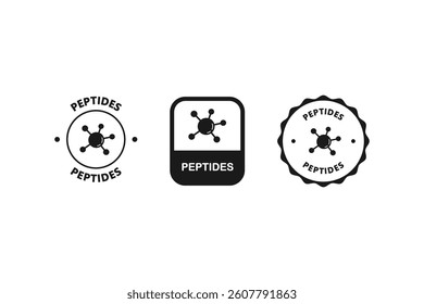 Peptides, label or sticker. Organic cosmetic icon. Organic skin care components or labels.
