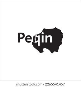 Peqin map and black lettering design on white background