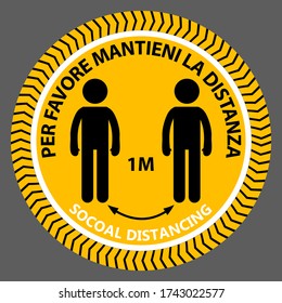 per favore mantieni la distanza (Please Keep Your Distance in spain language) Bilingual Social Distancing 1 Meter, 1 m Spanish & English Icon against the Spread of Coronavirus Covid-19.  Yellow sign 