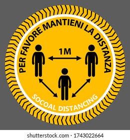 per favore mantieni la distanza (Please Keep Your Distance in spain language) Bilingual Social Distancing 1 Meter, 1 m Spanish Icon against the Spread of Coronavirus Covid-19. Black & yellow sign 