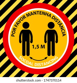 Per Favore Mantieni La Distanza (Please Keep Your Distance in Portuguese language) Bilingual Social Distancing 1 Meter, 1 m Spanish & English Icon against the Spread of Coronavirus Covid-19.  Vector