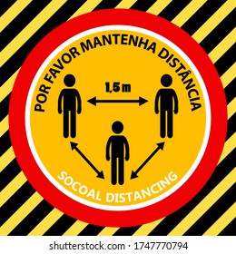 Per Favore Mantieni La Distanza (Please Keep Your Distance in Portuguese language) Bilingual Social Distancing 1 Meter, 1 m Spanish & English Icon against the Spread of Coronavirus Covid-19.  Vector