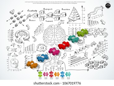  Per Jigsaw Pictures - Plan Business with graph - modern design Idea and Concept Vector illustration Business  Infographic template with icon.