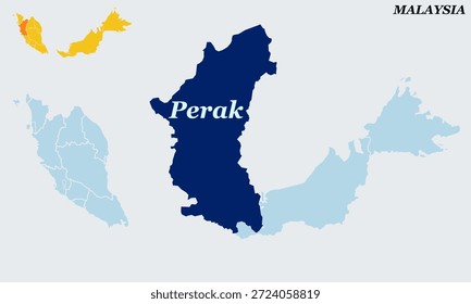 Perak Malaysia Karte mit Flagge - Perak State, Kinta River und Heritage Town Vektorgrafik