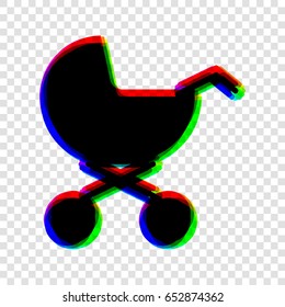 Perambulator, baby buggy icon. Vector. Black icon with red-green-blue contours on transparent background.