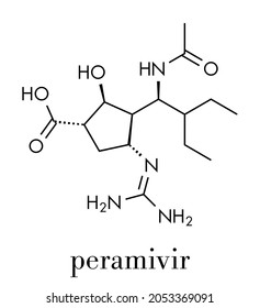 Peramivir Influenza Drug Molecule (neuraminidase Inhibitor). Skeletal Formula.