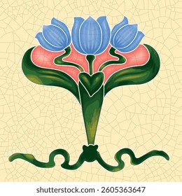 Peranakan Floral Tile, or Majolica Tile with Blue Flowers