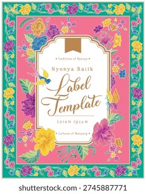 Peranakan Premium Peonies Batik Label Vertical Template.