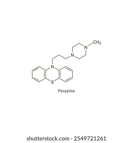 Perazine flat skeletal molecular structure Antipsychotic drug used in schizophrenia treatment. Vector illustration scientific diagram.