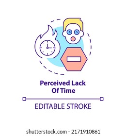 Perceived lack of time concept icon. Barrier to change management abstract idea thin line illustration. Isolated outline drawing. Editable stroke. Arial, Myriad Pro-Bold fonts used