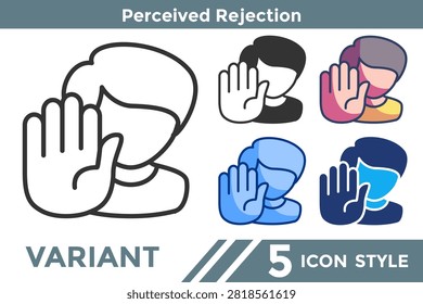 Perceived Rejection icon for representing rejection perception systems, social exclusion feelings, and interpersonal sensitivity concepts. Line, Filled, Color, Dualtone style.