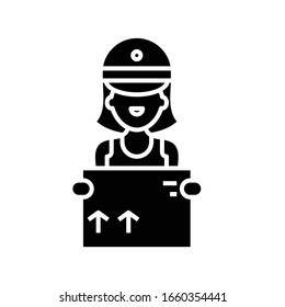 Percel courier black icon, concept illustration, vector flat symbol, glyph sign.
