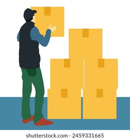 Percel service worker picking a box and arrange all the parcel box