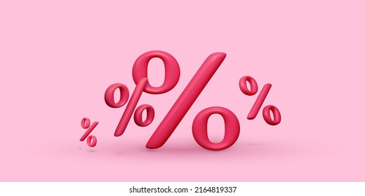 Percent 3d icons. Discount banner for promotion template. Group of percentage signs on pink background. Vector illustration