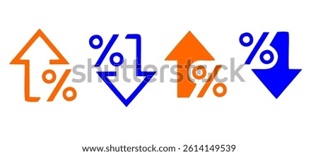 Percent arrow up and down icon. Isolated percentage increase and decrease symbols.