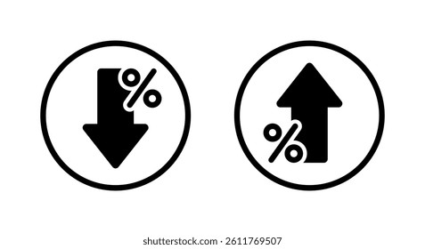 Percent arrow down and up icon on circle line. Percentage decline and growth sign symbol