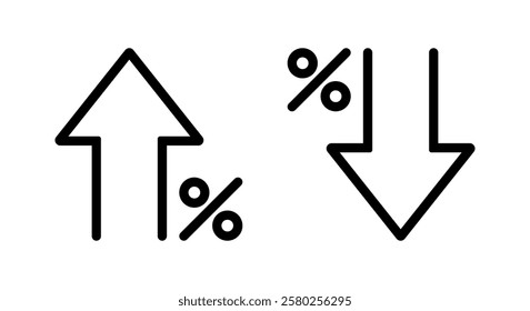 Percent arrow up and down icon in outline style. Percentage increase and decrease arrows sign symbol