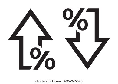 Percent arrow up and down icon, Percentage growth and decline outline sign, symbol