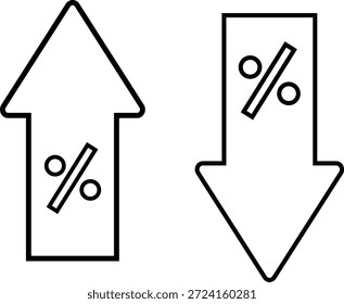Prozentualer Pfeil nach oben nach unten Symbolsatz. Fluktuationssymbole bewerten Symbole für prozentuale Erhöhung und Verringerung. Datenanalysezeichen. Prozentpfeilsymbol 