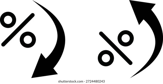 Prozentualer Pfeil nach oben nach unten Symbolsatz. Symbole für prozentuale Erhöhung und Verringerung. Datenanalysezeichen. Prozentpfeilsymbol. Symbole für Ratenfluktuationen