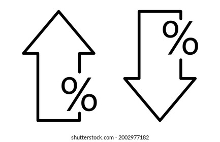 Percent arrow down and up in line style. Vector illustration isolated on white background

