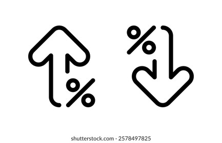 Percent arrow up and down outline icon. Percentage growth and decline arrows sign symbol