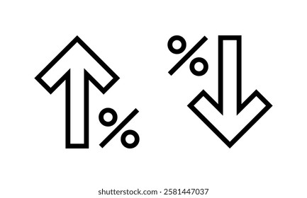 Percent arrow up and down outline icon. Percentage increase and decrease arrows sign symbol