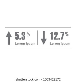 Percent arrow up and down. Percentage, arrow, reduction. Banking concept. Can be used in presentations, web, ui, reports, publications. Vector illustration isolated on white background.