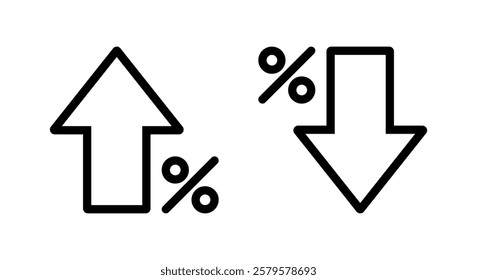 Percent arrow growth and decline outline icon. Percentage up and down sign symbol