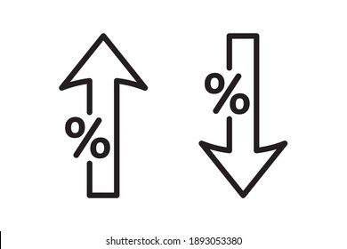 Percent arrow icon, up arrow, down arrow. Vector illustration.