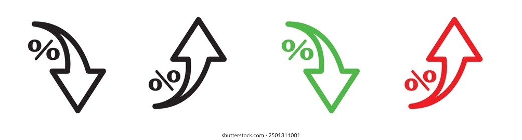 Percent arrow icon. Growth, increase, decrease icons contain arrows. Up arrow, down arrow. arrow element for infographic web