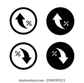 Pfeilsymbol "Prozent". Wachstum, erhöhen, verringern Pfeil gefüllt Symbole. Pfeile nach oben, Pfeile nach unten. Vektorgrafik auf weißem Hintergrund.