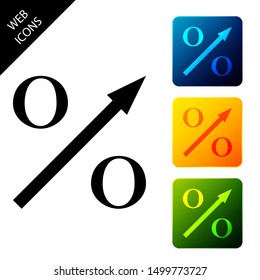 Percent up arrow icon isolated. Increasing percentage sign. Set icons colorful square buttons. Vector Illustration