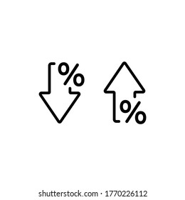 Percent arrow icon in line style. Growth and reduction - discount. Vector on isolated white background. Eps 10.