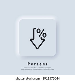 Percent arrow icon. Percent logo. Growth and reduction - discount. Vector. UI icon. Neumorphic UI UX white user interface web button. Neumorphism