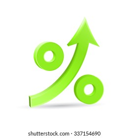 Percent up arrow icon, speedy economic growth concept, 3d vector on white background, eps 10