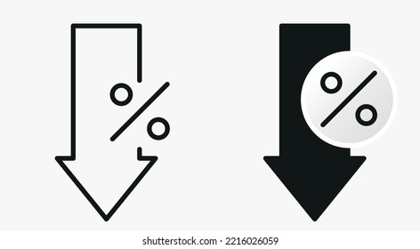 Percent Arrow Icons. Line and Fill Style Business Vector Isolated.