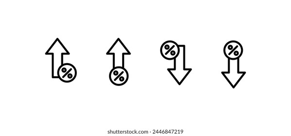 Percent arrow icons. Linear style. Vector icons