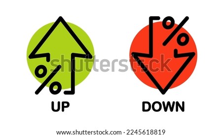 Percent with arrows up and down. Arrow with percentage icon. Increasing and reduction percentage. Growing and decline percent. Element for business, banking, credit, interest rate, finance sphere